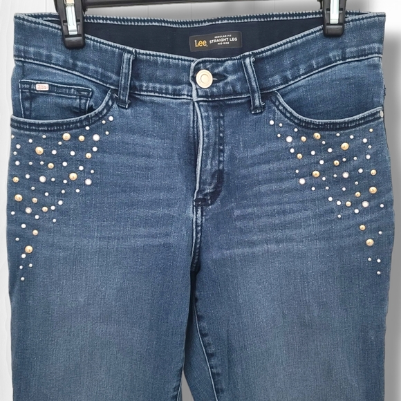 Lee Women's Regular Fit Mid Rise Straight Leg Flex Motion Embellished Jeans 10 - Picture 2 of 11